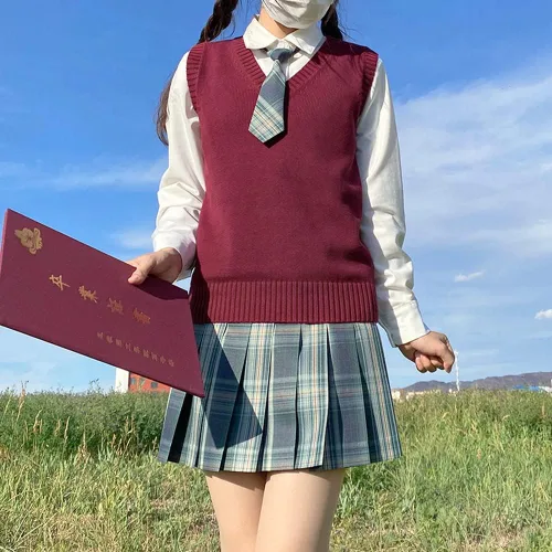 Vista 3 de Blostirno Chaleco de suéter para mujer, cuello en V, uniforme JK, chalecos Kint, sólido, clásico, sin mangas, suéteres