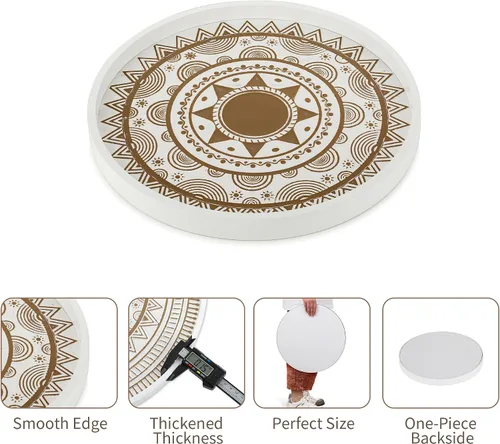 Vista 5 de Hanobe Bandeja decorativa para mesa de centro: redonda bohemia para decoración del hogar, bandejas de madera de granja blancas, centro de mesa
