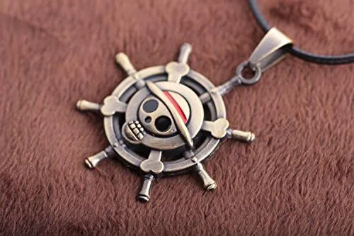 Vista 3 de Collar de una pieza con colgante de aleación de sombrero de paja de esqueleto Luffy, Metal