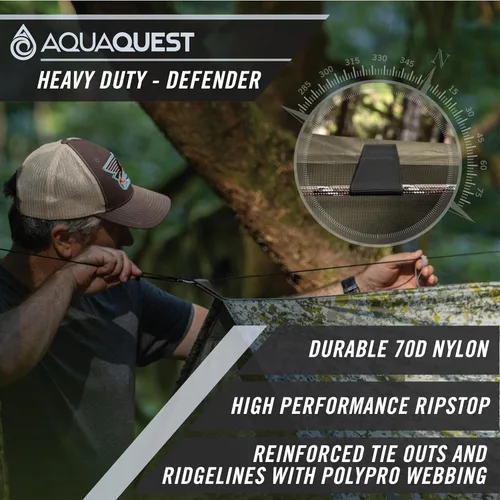 Vista 3 de AquaQuest Lona Safari – Ligera impermeable (0.197 in) con costuras selladas Ripstop para mochileros, senderismo y camping en hamacas