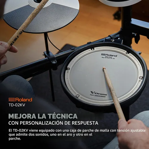 Vista 4 de Roland TD-02KV V-Drums Batería electrónica con capacidad de ejecución expresiva, características de reducción de ruido, redoblante con parche