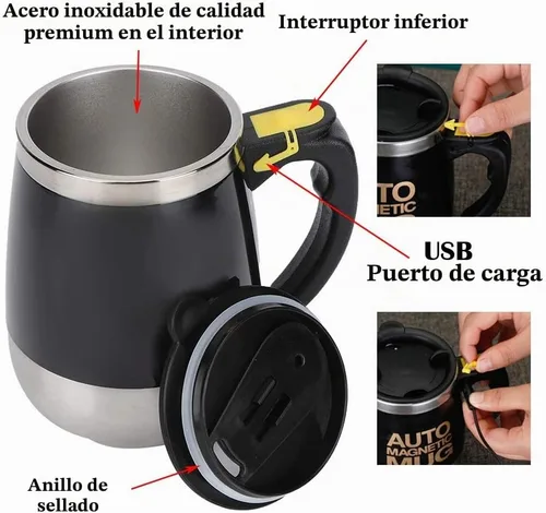 Vista 3 de CuteInnovation - Taza recargable autoagitable, magnética, eléctrica, de acero inoxidable, para oficina, cocina, viajes, hogar, café, té, chocolate