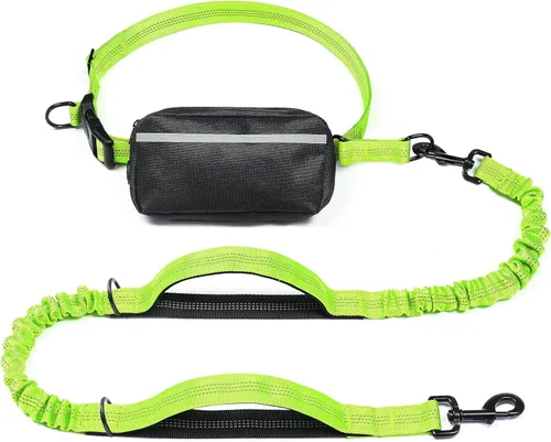 Vista 21 de iYoShop Correa de perro manos libres con bolsa con cierre, dobles asas acolchadas y elástica duradera para caminar, trotar y correr con tu perro