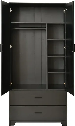 Vista 7 de Woodpecker's Inc Armario de madera maciza de pino con puertas elevadas y 2 cajones (negro)