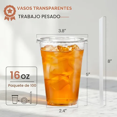 Vista 2 de VITEVER 100 Juegos - Vasos de plástico transparente de 12 oz con tapas y pajitas, vasos desechables para café helado, batidos, malteadas, bebidas