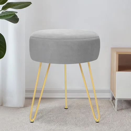 Vista 9 de Reposapiés de terciopelo suave y moderno, reposapiés redondo, otomano, con patas de metal dorado y relleno de esponja, reposapiés tapizado, sala