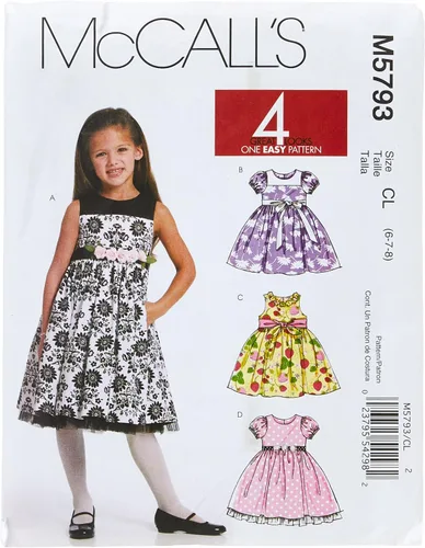 Vista 5 de McCall's Patterns M5793 Vestidos forrados para niños/niñas, talla CDD (2-3-4-5)