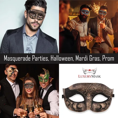 Vista 5 de Máscara de mascarada para hombre, máscara de aspecto antiguo para Halloween, fiesta veneciana, fiesta de máscaras y baile de máscaras