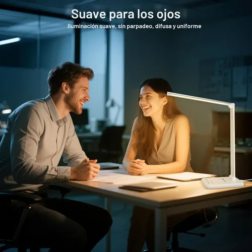Vista 2 de Lámpara de escritorio LED White Crown regulable, lámpara de mesa para lectura con puerto de carga USB, 5 modos de iluminación, control sensible