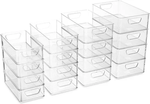 Vista 3 de Munfix Juego de 16 contenedores organizadores de refrigerador, cestas de plástico para organización y almacenamiento de despensa, organizadores
