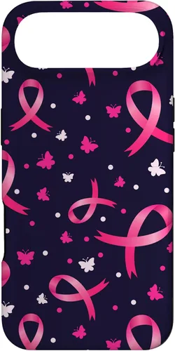 Vista 27 de Funda de soporte para iPhone 17 de mujeres de concientización sobre el cáncer de mama con patrón de cinta rosa