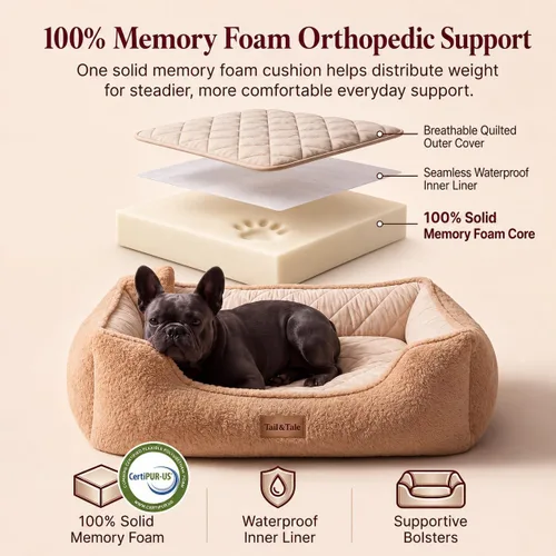 Vista 5 de Cama ortopédica refrescante para perros pequeños, espuma viscoelástica con funda lavable Memory foam puppy bed for small dog with arthritis