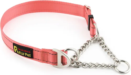 Vista 15 de Collar de perro Martingale de Plutus Pet con cadena de acero inoxidable y nylon reflectante, collar de entrenamiento ajustable sin tirón, para Beige