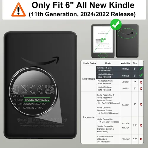Vista 2 de MoKo Funda para Amazon Kindle Basic de 11ª generación 2024/2022 de 6 Verde medianoche