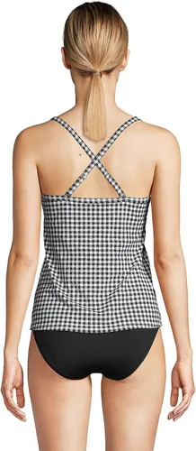 Vista 2 de Lands' End Traje de baño tankini resistente al cloro para mujer con tirantes ajustables, NegroCuadros blancos, 10