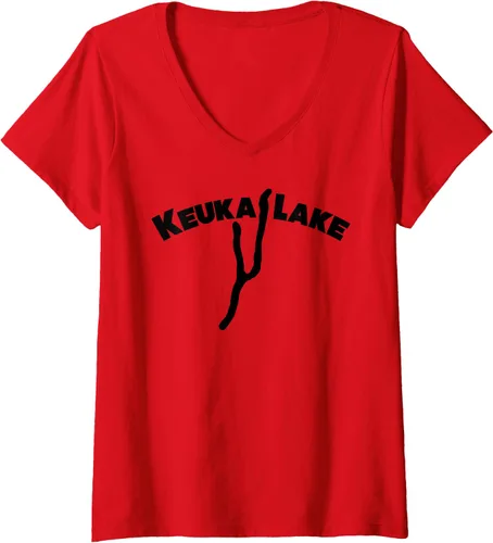 Vista 3 de Keuka Lake Upstate NY- Camiseta con cuello en V para mujer, Azul / Patchwork, S
