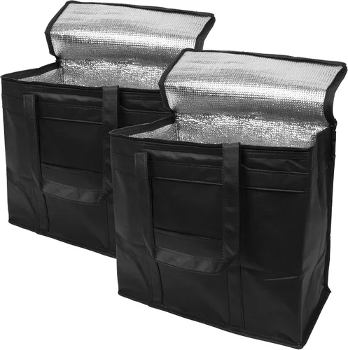 Vista 11 de APQ Supply Bolsa de entrega de alimentos aislada negra, bolsas de comestibles aisladas con cierre superior, bolsa de catering para entregas