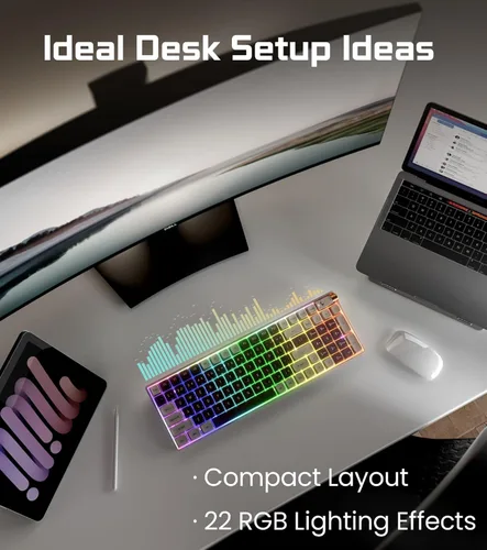 Vista 5 de ROYALAXE R100 Wireless Mechanical Keyboard, Gateron G Pro 3.0 Yellow Switch, Hot Swappable WiredBluetooth2.4G Wireless Keyboard with RGB Light for