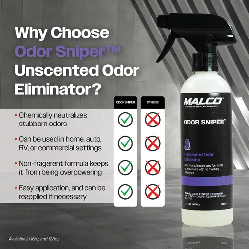 Vista 4 de Malco Odor Sniper - Eliminador de olores sin fragancia para interiores de automóviles/Penetra los olores en la fuente/Neutraliza químicamente