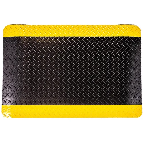 Vista 2 de Durable Corporation-442S - Tapete de vinilo resistente con esponja Diamond-DEK, antifatiga, 2 x 3 pies, negro con borde amarillo