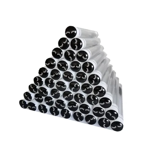 Vista 2 de 60 piezas de pinceles desechables de pestañas negras con patrón de pestañas de diamante, carretes de maquillaje, varita de rímel en tubo sanitario