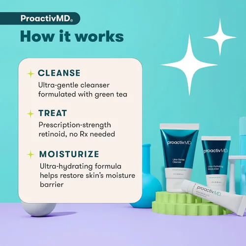 Vista 2 de Proactiv MD Rutina de 3 pasos, Limpiador facial ultra suave, Tratamiento de gel de Adapaleno al 0.1%, Hidratante ultra humectante, Kit