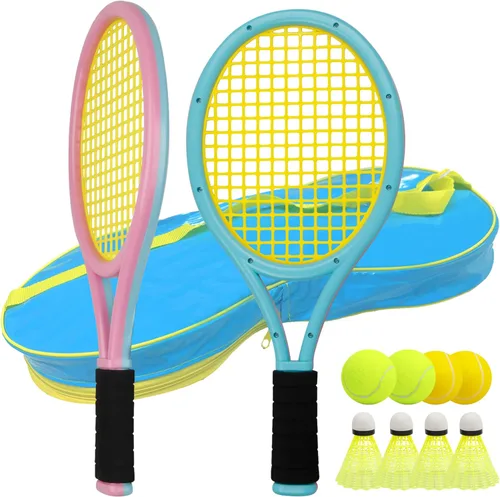 Vista 9 de Raqueta de tenis infantil para bebés, niños y niños de 3 a 15 años, juego de raquetas de tenis para niños pequeños que incluye 4 volantes, 2 pelotas