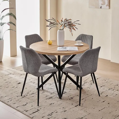 Vista 8 de Juego de mesa de comedor redonda de 39 pulgadas para 4, mesa Beige