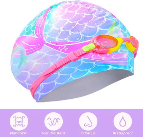 Vista 2 de Gorros de natación para niñas, gorro de natación de silicona para niños pequeños, gorros de natación duraderos y cómodos para niñas