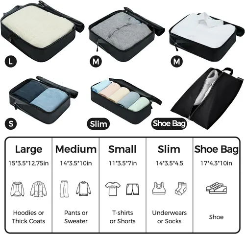 Vista 97 de BAGAIL 4 Set/6 Set Ultraligero Compresión Embalaje Cubos Organizador de Embalaje para Accesorios de Viaje Equipaje Maleta Mochila