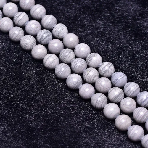 Vista 2 de Cuentas sueltas redondas de jaspe a rayas grises naturales de 0.394 pulgadas para la fabricación de joyas Nacklace (38-40 unidades)
