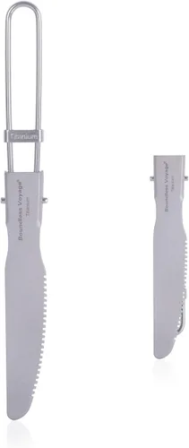 Vista 9 de iBasingo Cuchillo de tenedor de titanio con mango plegable, utensilios de vajilla ultraligeros para camping, picnic al aire libre, senderismo