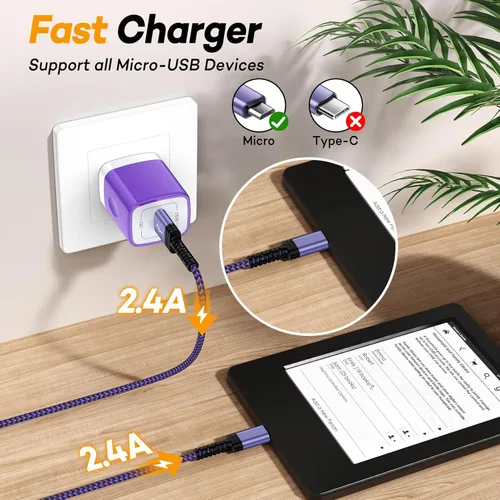 Vista 2 de Cargador Kindle para Kindl de repuesto de cable de carga, Paperwhite Amazon Fire HD Tablet 7 8 Paperwhite Fire Charger Cable de bloque de pared
