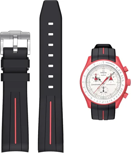 Vista 11 de Correas para reloj Moonswatch, correa de goma curvada sin huecos compatible con reloj Omega X Swatch Moonswatch Speedmaster/Rolex/SEIKO de 20mm