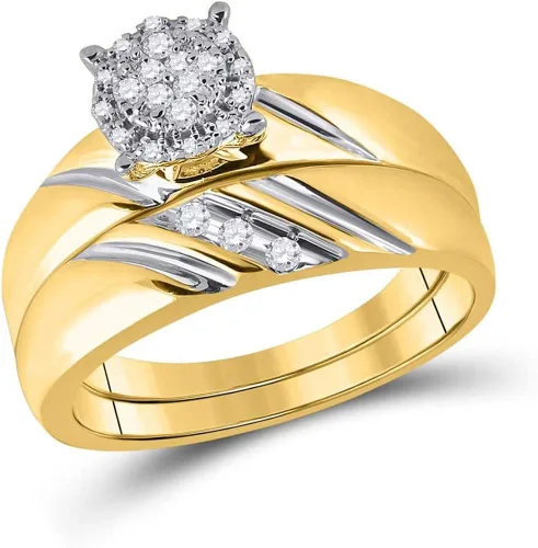 Vista 2 de Jewels By Lux Conjunto de boda a juego de oro amarillo de 10 quilates para él y ella 15 Cttw