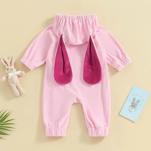 Vista 4 de Amnnchya Traje de Pascua para niña y niño, de manga larga, con orejas de conejo, con capucha, disfraz de conejo de Pascua