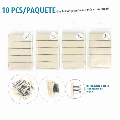 Vista 2 de Correas ajustables para pelucas y hacer pelucas, bandas elásticas ajustables (beige, 1 pulgada x 10 unidades)