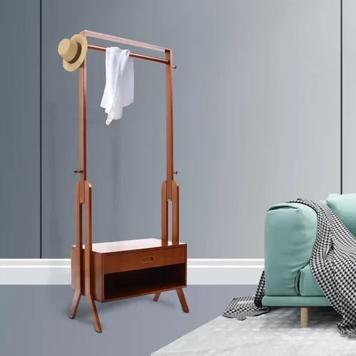 Vista 2 de Perchero de ropa 2 en 1, soporte resistente para colgar ropa con armario de almacenamiento, 4 ganchos, para dormitorios universitarios, campamentos