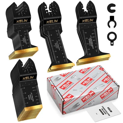 Vista 11 de KELIN Kit de 116 cuchillas oscilantes multiherramienta, 4 tipos de hojas de sierra de titanio para madera, metal, paneles de yeso, tuberías, se