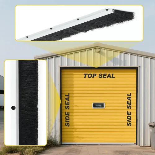 Vista 4 de DoubleFill Kit de sello de cepillo para puerta de garaje de 8 x 8 pies, sello de puerta enrollable de 2 pulgadas con riel de aluminio, cepillo