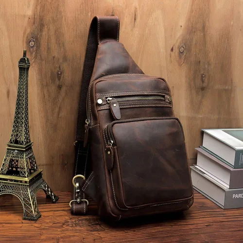 Vista 7 de Guimiaray Bolso bandolera grande de cuero de caballo loco de los hombres de la vendimia capacidad multifunción bolso cruzado casual 0198, Marrón
