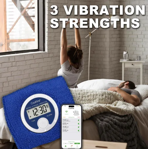 Vista 6 de Coolfire - Reloj despertador con banda de sudoración vibratoria, pulsera de alarma silenciosa para despertarse, reloj de vibración para parejas, Azul