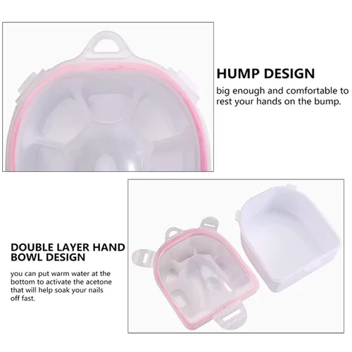 Vista 5 de Cuenco de remojo de uñas con herramienta removedor de uñas, 2 cuencos de remojo de uñas con pelador de cutículas, empujador de uñas para uñas