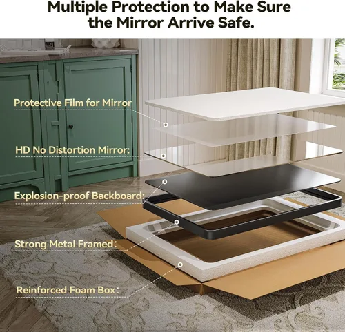 Vista 6 de Brightify - Espejo rectangular para pared de baño de 24x30 pulgadas con marco de metal negro, espejo moderno de tocador para baño, montaje vertical