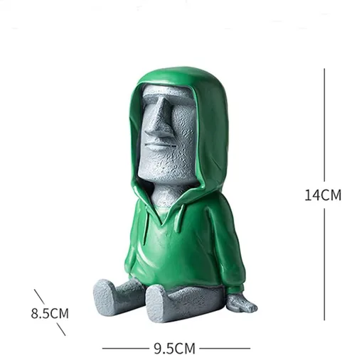 Vista 5 de Decoración de estatua Moai de Isla de Pascua con soporte para teléfono inteligente, escultura de figura retro para oficina en casa con soporte