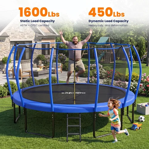 Vista 2 de Zupapa Trampolín de 1600 libras con diseño sin huecos de 16 15 y 14 pies con red y escalera