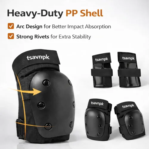 Vista 5 de Adult Knee and Elbow Pads Set with Wrist Guards, Protective Gear for Roller Skating, Inline Skating, Skateboarding, BMX, Scooter & Cycling