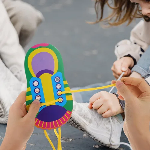 Vista 3 de NUOBESTY Práctica de corbata de zapatos para niños, tabla de práctica de atado de zapatos, hilo de zapatos, juguetes de enseñanza para aprender a