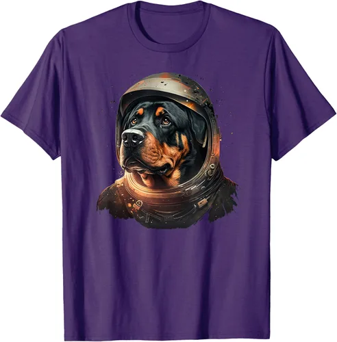 Vista 92 de Divertida camiseta Rottweiler con diseño de astronauta rottweiler en galaxia espacial, Negro