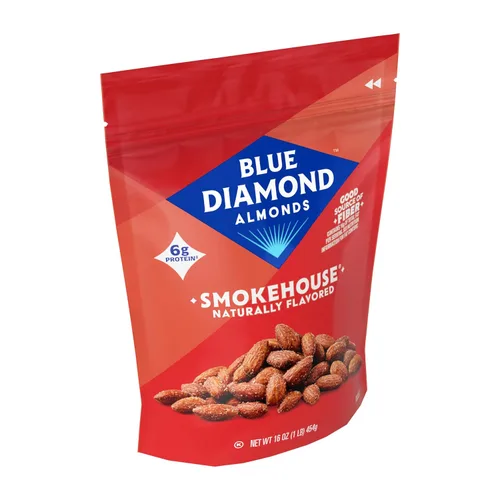 Vista 4 de Blue Diamond Almonds Nueces de Aperitivo con Sabor Ahumado Sin Gluten, Bolsa Resellable de 16 Oz (Paquete de 1)